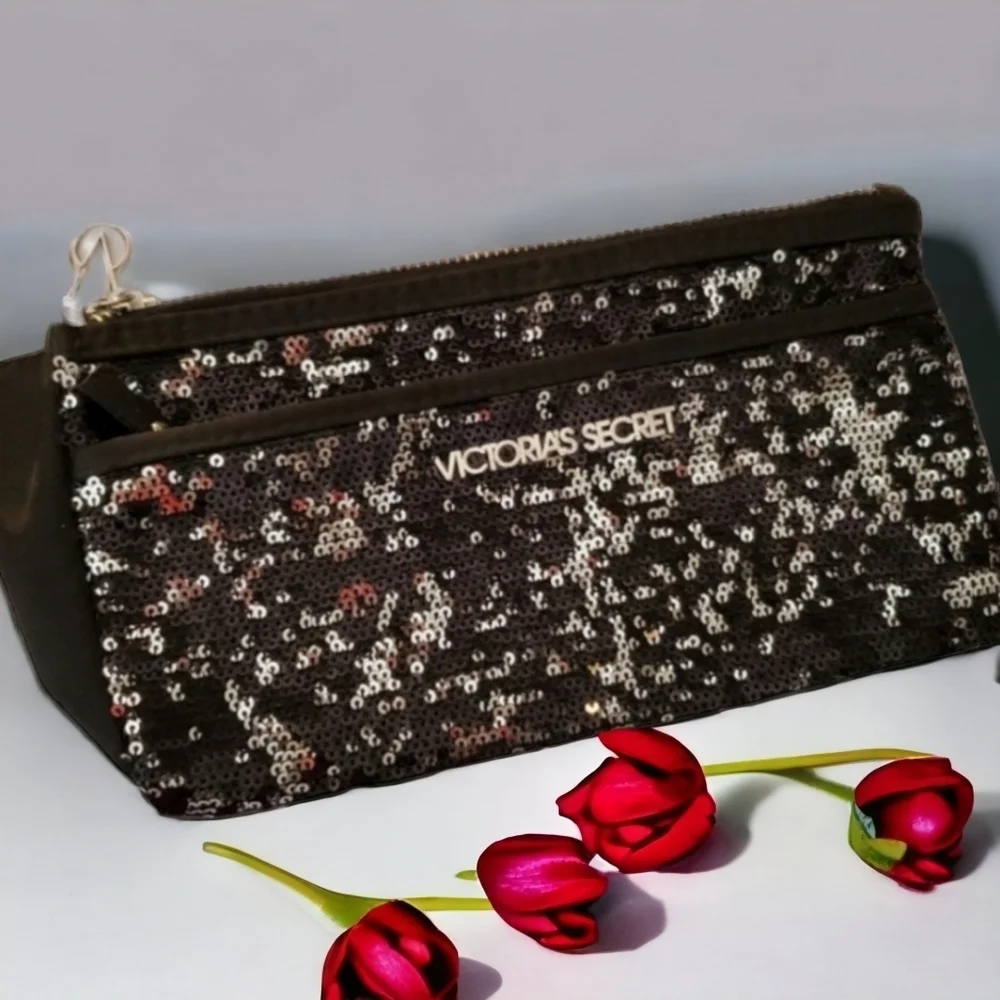 Victoria Secrets Small Black and Silver Sequin clutch